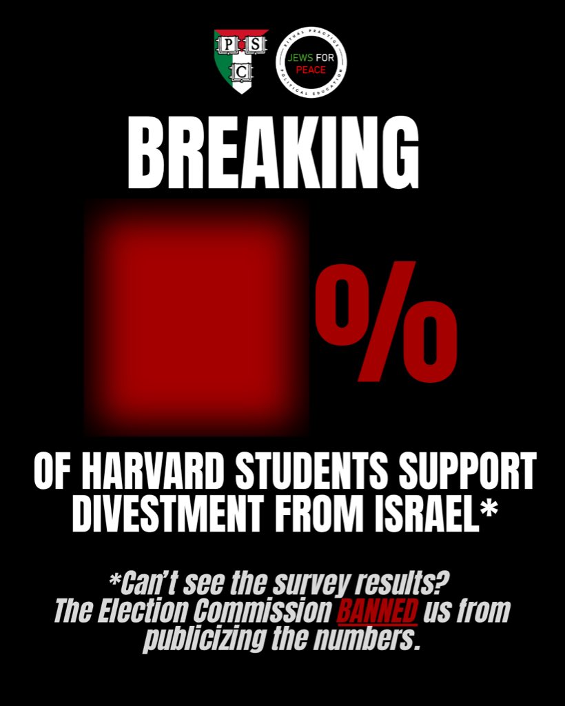 HarvxrdPSC's tweet image. BREAKING: The Harvard Election Commission has PROHIBITED the publicization of survey results polling students on divestment from Israel after the Harvard Crimson reports majority support

See email threatening organizing below ⬇️