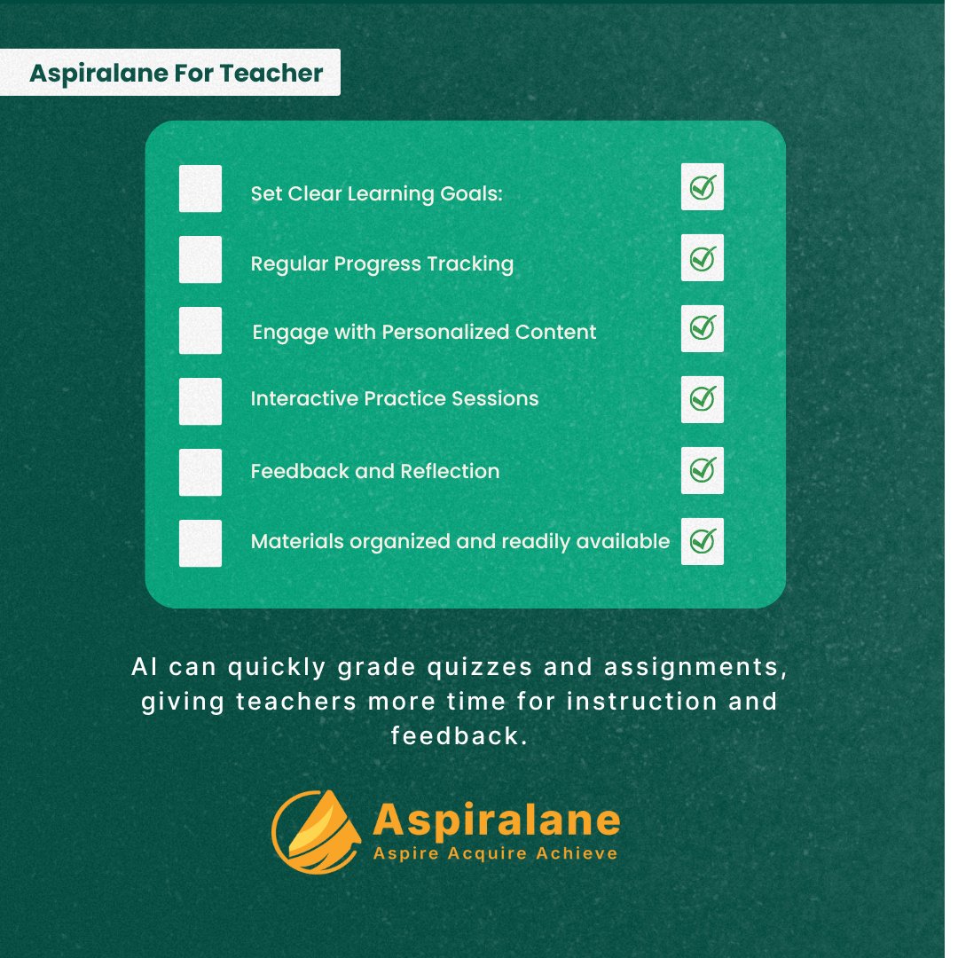 aspiralane's tweet photo. Teaching is a full-time job, AI makes it smarter. From grading to personalized learning, discover 5 ways AI can simplify a teacher’s day. 

#Aspiralane #AIInEducation https://t.co/tnsk9yXXck
