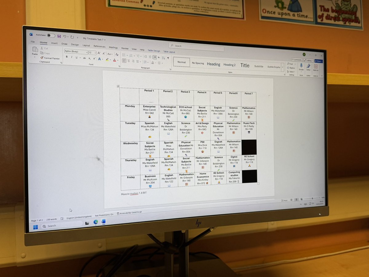 🖥️ Outstanding work from our S1 pupils as we finished our first unit. Each class spent the week developing their word processing skills by creating and personalising their <a href="/johnpaulacademy/">John Paul Academy</a> timetable.

We are looking forward to meeting S1 families on Monday evening!