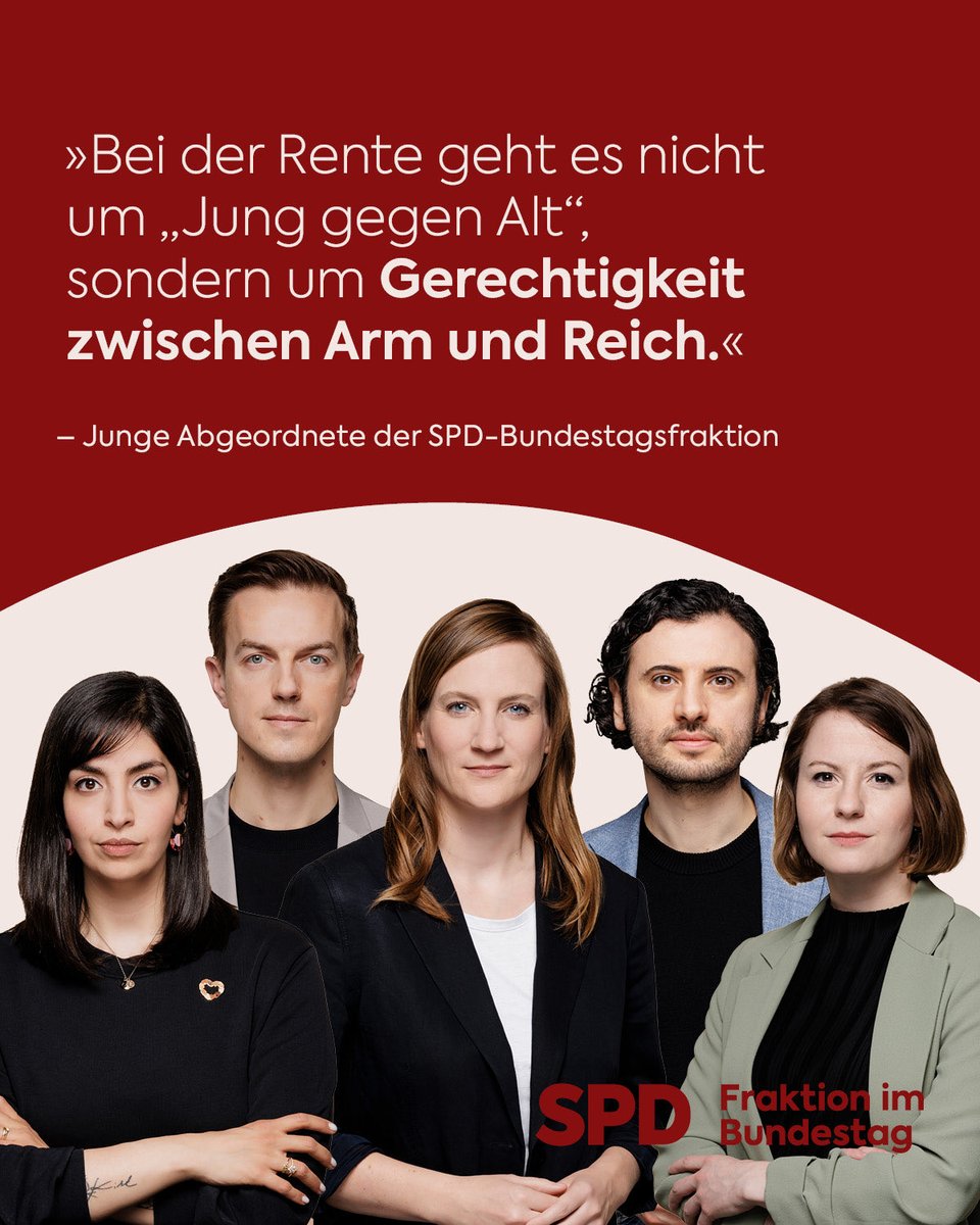 spdbt's tweet image. 🤝 Die Debatte um die Rente braucht Mut - aber keinen Generationenkonflikt!
Das Ziel muss sein: eine stabile Rente - fair für alle. Um das zu erreichen, dürfen wir uns nicht ablenken lassen. Solange wir uns gegenseitig ausspielen, können wir keine gemeinsamen Lösungen finden.