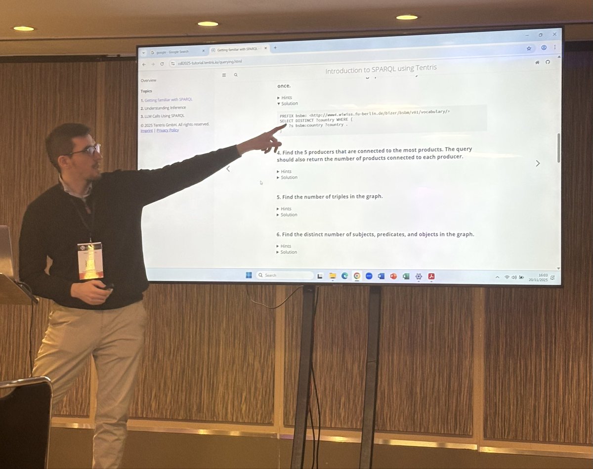 Connected_Data's tweet image. ⚔️ Valuable session from Nikolaos Karalis on Rumble in the Jungle: SPARQL vs SQL vs Cypher — a lively showdown across query languages for graph, relational, and semantic data. #CDL25

🎟️ Joining us tomorrow? Secure your place 👉 bit.ly/47TN7ks

#SPARQL #SQL #Cypher…
