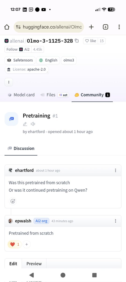 RT @QuixiAI: 이건 처음부터 사전 학습된 모델이에요. 그러니까 100% 미국 모델이에요!