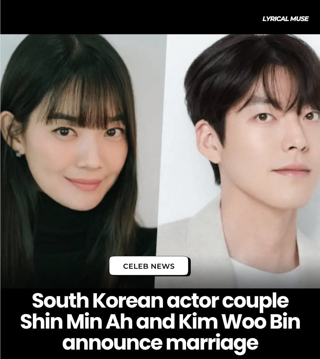 LyricalMuseBlog's tweet photo. South Korean actor couple Shin Min Ah and Kim Woo Bin announce marriage after a decade of dating.
Congrats to the happy couple!π₯β€οΈ
Read here - https://t.co/DMJLtVkZ3L
#KimWooBin #shinminah #koreanent https://t.co/3EXmMF0Hqi