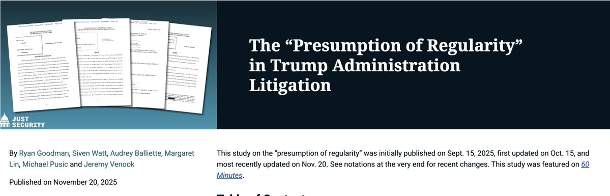 rgoodlaw's tweet image. We&apos;ve updated our Study.

New stats (jaw-dropping imho):

1. DOJ noncompliance with court orders:

26 cases

2. Courts’ distrust of government information and representations:

Over 60 cases

3. Court findings of arbitrary and capricious government conduct:

68 cases