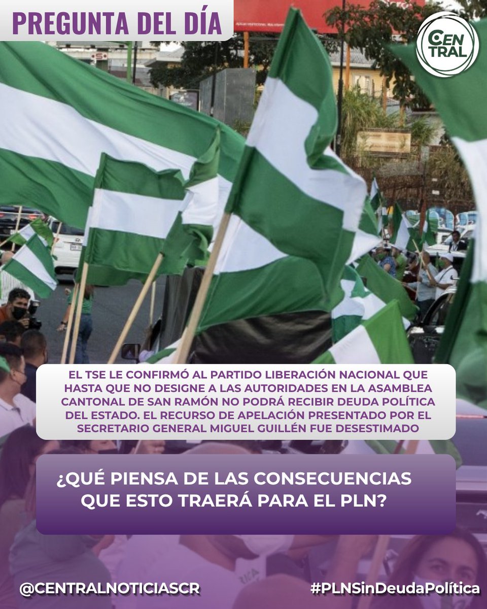 CentralNCR's tweet image. #PreguntaDelDía | El TSE le confirmó al Partido Liberación Nacional que hasta que no designe a las autoridades en la asamblea cantonal de San Ramón no podrá recibir deuda política del estado. El recurso de apelación presentado por el secretario general Miguel Guillén fue…