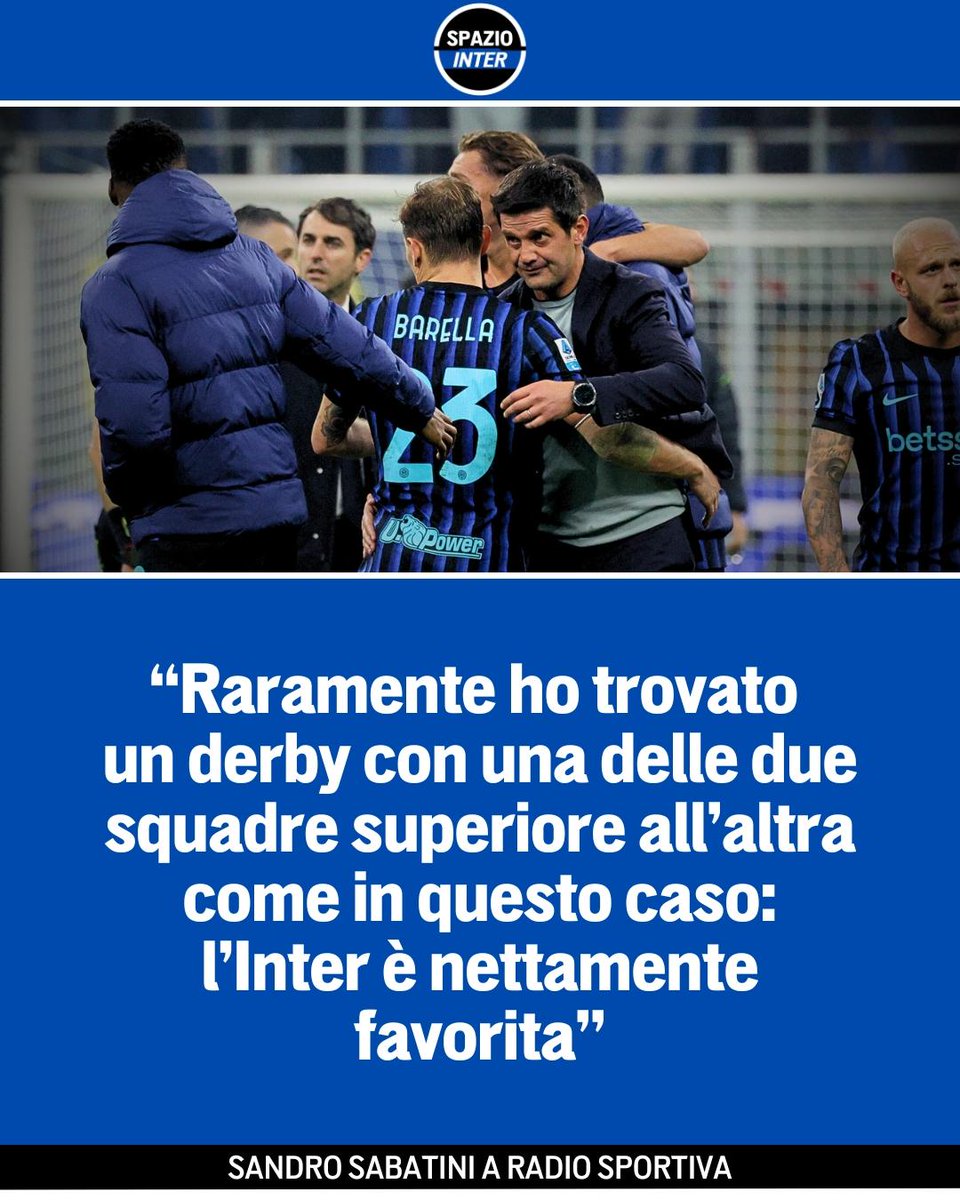 SpazioInter's tweet image. Sandro Sabatini esagera nel suo pronostico del derby 😮

Il giornalista e opinionista sportivo dichiara di non aver mai visto un derby di Milano con una squadra così superiore all’altra: Inter nettamente favorita a sua detta 💥

#Inter #InterMilan #SpazioInter