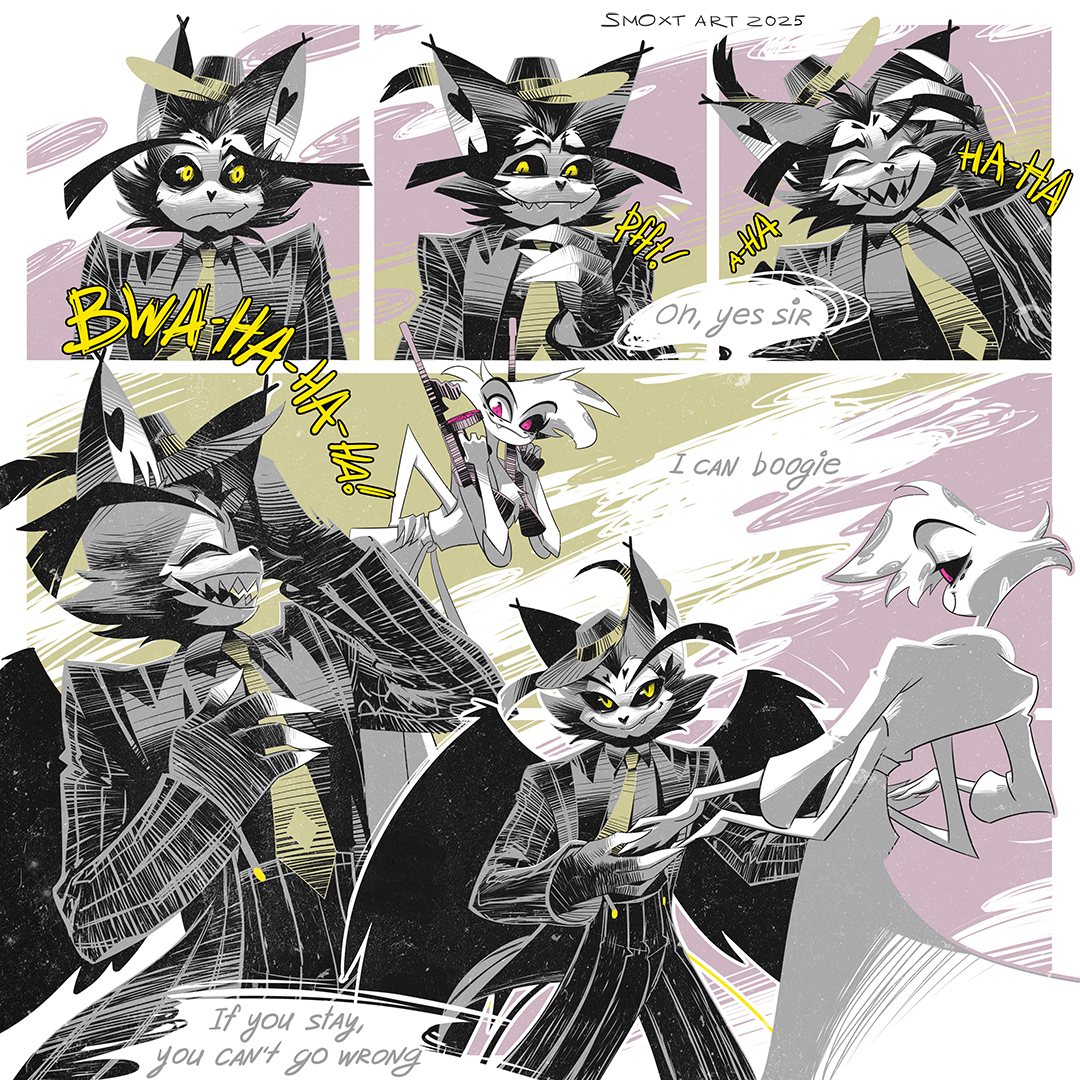 I'm here to bring you joy in this hard times! [Page 159]  🎵 - yes sir, I can boogie #angeldust #husk #hazbinHotelFanart #hazbinHotel #huskerdust #blackwidowhuskerdustau #hazbinhotelcomic #hazbinhotelhusk #hazbinhotelangeldust #fanart #webcomic #vivziepop #slowburn