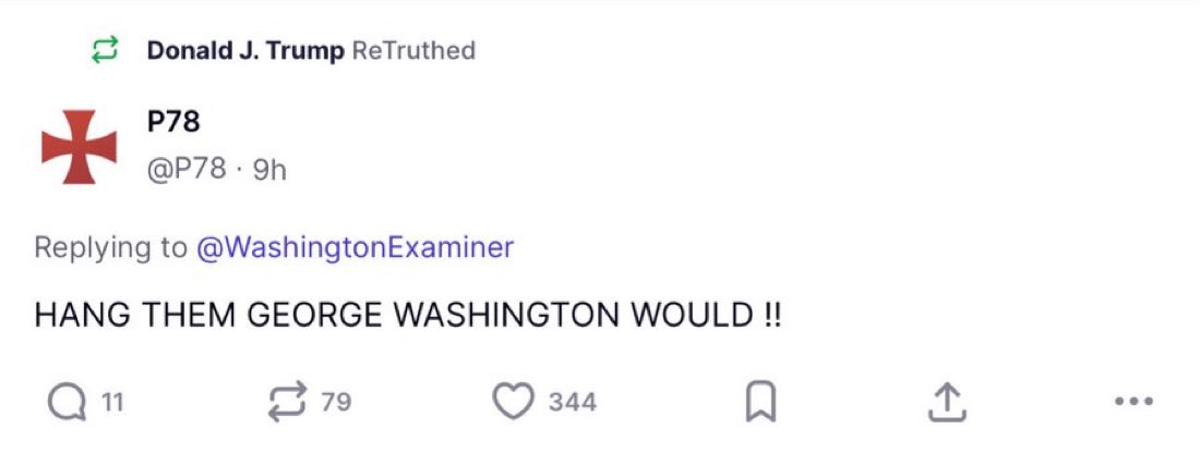 President Trump just re posted a post on Truth Social calling for seditious Democrat Senators to be hung for calling on members of the military to defy President Trump’s orders as Commander in Chief. 

Trump is right.

That’s the type of justice Americans want to see.