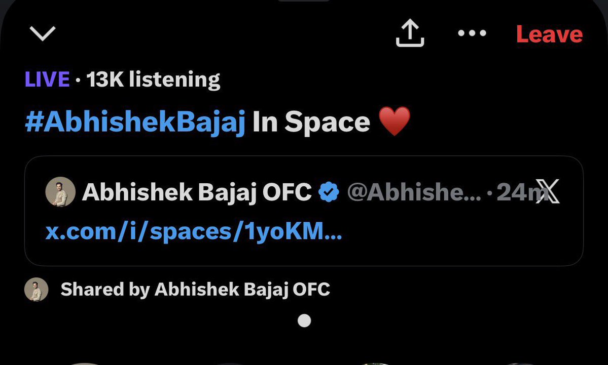BIGGBOSSOFC's tweet image. Breaking 
#AbhishekBajaj breaks the Twitter space record of AbhishekMalhan, who had max. of 12.3K+ peak listners at a time.

Abhishek Bajaj now has the max. Twitter space listners record for any reality show contestant, where 13K+ peak listeners were there in a space.…