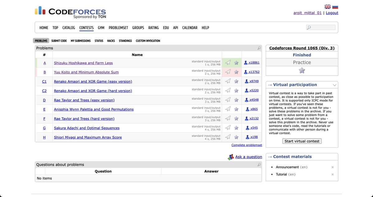ArpitMittal158's tweet image. Gave todays #contest on #codeforces.

Lot to learn.

#buildinpublic #LearningInPublic #tech