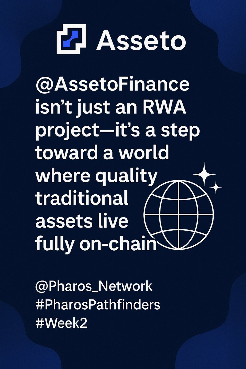 LisaAnders462's tweet image. Asseto is pushing the RWA space forward — not just tokenizing real-world assets, but building the foundation for a future where high-quality traditional assets live natively on-chain.
Excited to follow @AssetoFinance on this journey with @Pharos_Network.
#PharosPathfinders #Week2