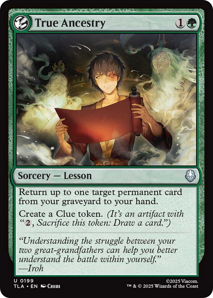 If you draft Toph, I would really prioritize your first copy of True Ancestry. Getting a Clue token makes it easy to loop since your discard is baked into the cake.