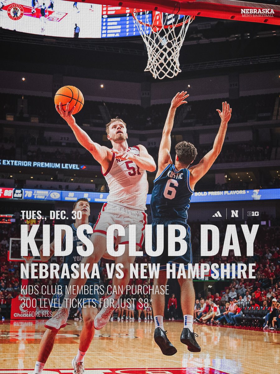 📢Kids Club Day at Huskers Men's Basketball!

🎟️$8 Kids Club Tickets (+fees)
🎨Face painting &amp; Balloon Artist
📌Basketball Herbie Pin Pickup
🔗Get Tickets: go.unl.edu/xcqm