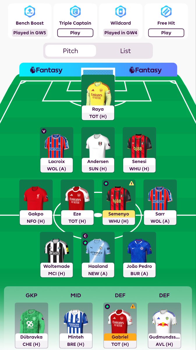 🚨 Gameweek 12 

Still up the air with my plans 🤷🏻‍♂️ 

Happy to start Anderson so Gabriel out isn’t urgent ‼️ 

Semenyo to Mbeumo / Bruno looking likely 🤔 

Woltemade, Sarr or Minteh to start? 🤯 

Tricky old girl is week 12 isn’t it #FPL