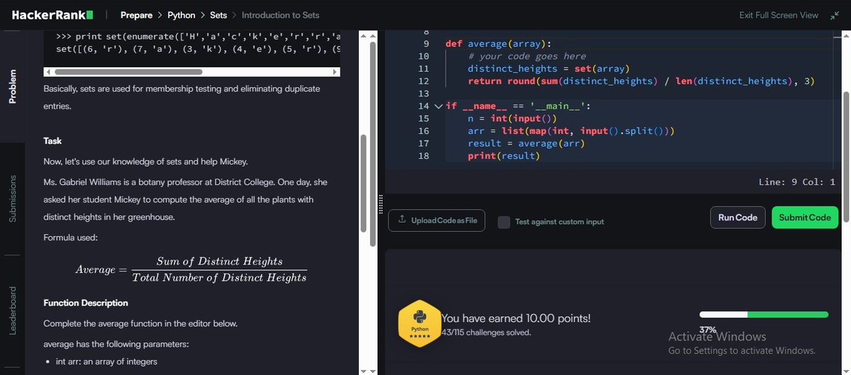 MRout75802's tweet image. Day 60/100 ✅
💡 Challenge: Introduction to Sets
🔹 Learned how sets remove duplicate values
🔹 Used set(), sum(), and len()
🔹 Calculated average height from distinct elements
#Python #100DaysOfCode #HackerRank #zigbee