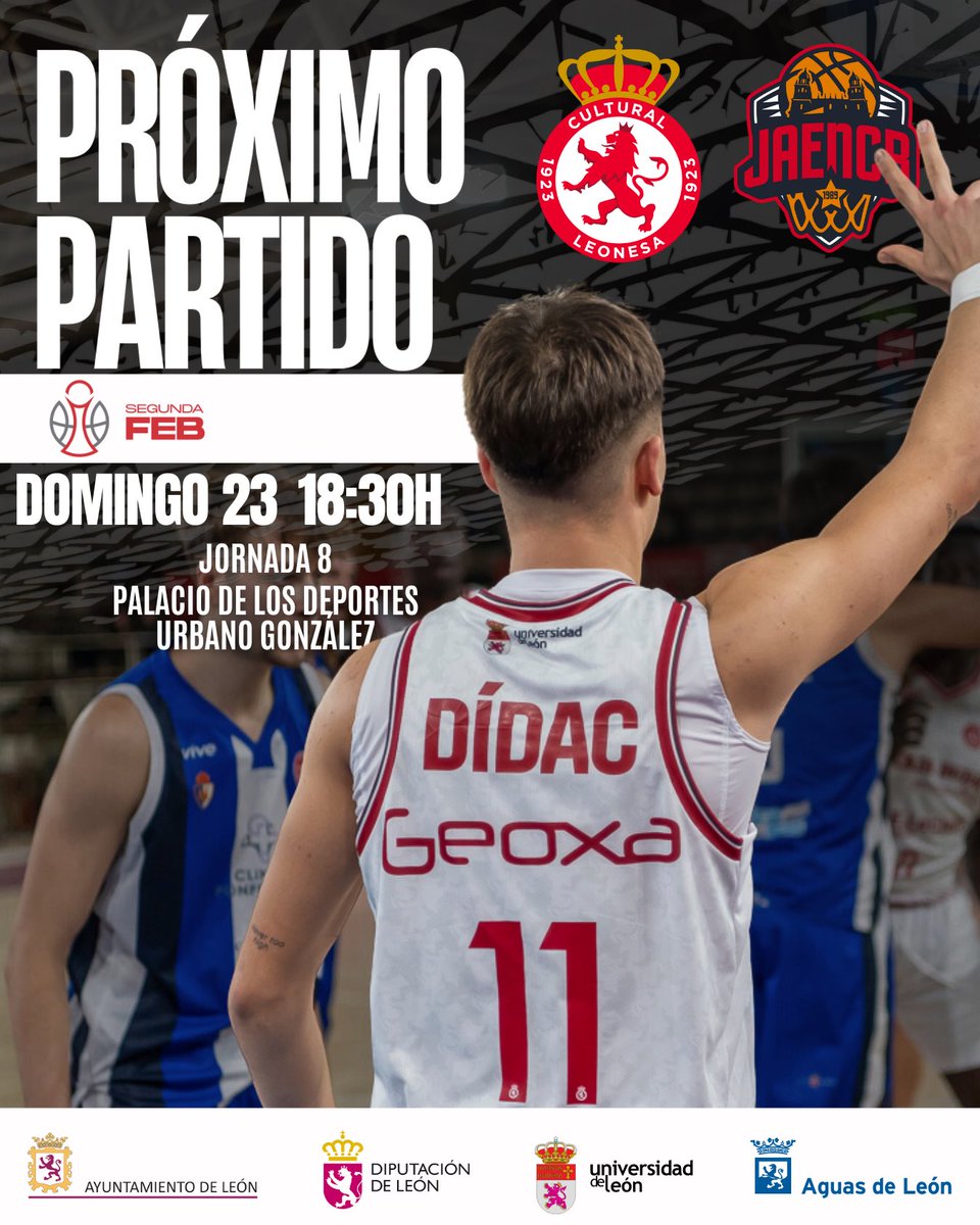CultuBaloncesto's tweet image. 💥 Próximo partido

🏆 Segunda FEB | Jornada 8

📆 Domingo 23
🕕 18:30h
🆚 @jaen_cb 
🏟️ Palacio de Deportes Urbano 

🎟️ Entradas online: cydleonesa.acyti.com

#SegundaFEB | #LoNuestro
