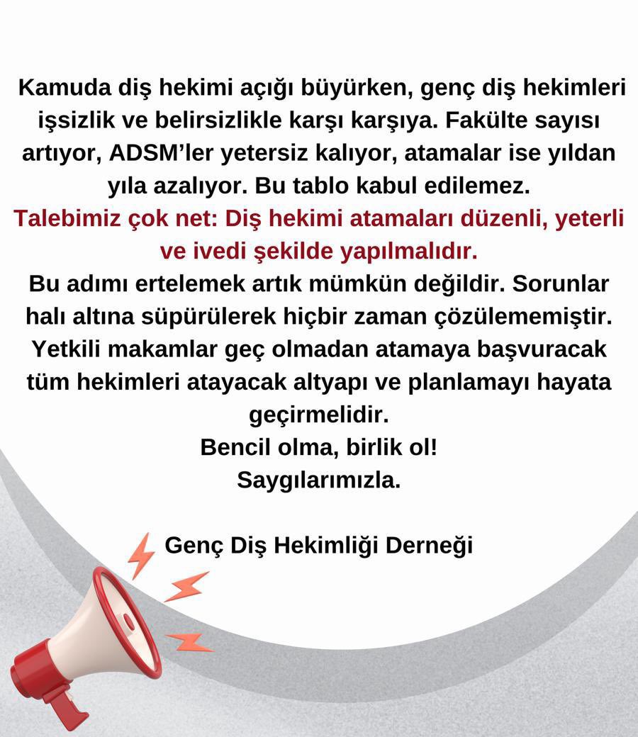 Daha çok ve hakkaniyetli atama istiyoruz sizin plansızlığınızın bedelini gençler ödüyor 
#DişhekimlerineAtama
