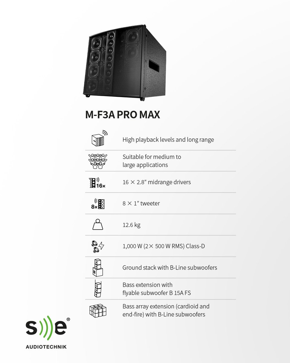 SEAudiotechnik's tweet image. Which pro sound are you after?
M-F3A PRO = Small/medium gigs
M-F3A PRO MAX = Medium/large venues

🔗 se-audiotechnik.de/spotlight/m-f3…
🔗 se-audiotechnik.de/spotlight/m-f3…

#MF3APROMAX #LineArray #seaudiotechnik #MF3APRO