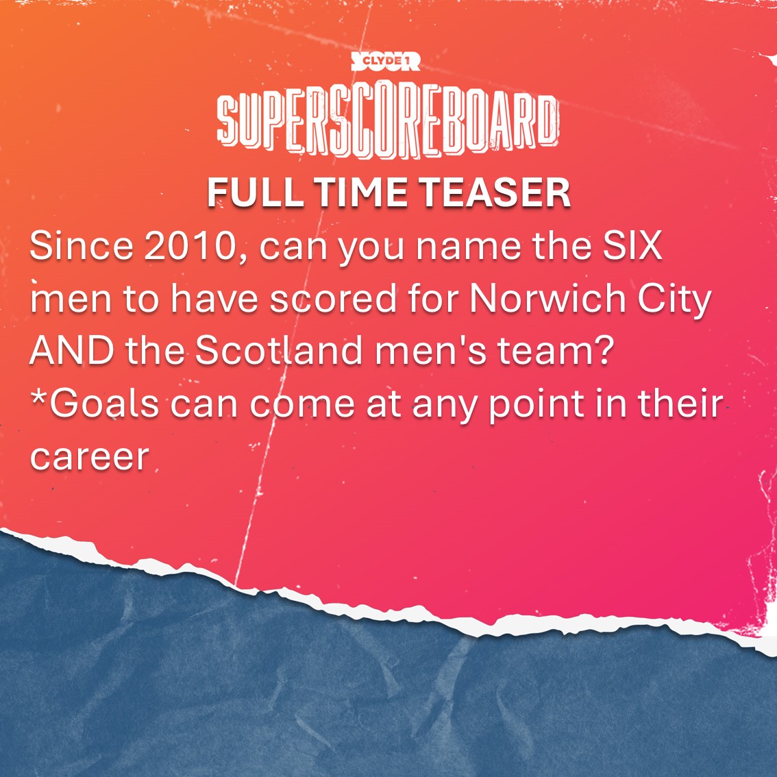 ClydeSSB's tweet photo. ❓ FULL TIME TEASER
🙏 Thanks to Derek in Bellshill
✉️ E-mail yours to fulltime@clyde1.com

Answers below please👇 https://t.co/nkiB9BQr7H