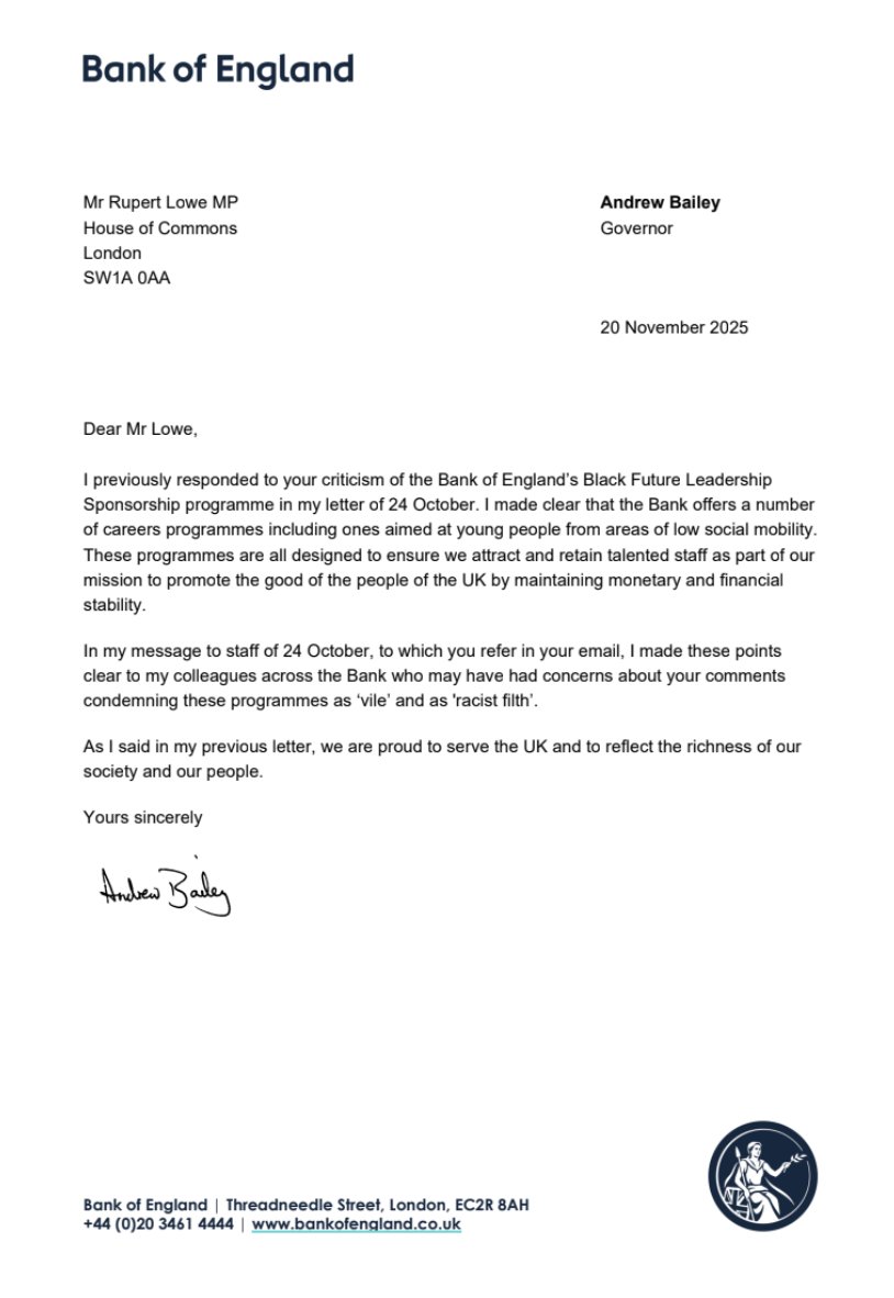 RupertLowe10's tweet image. Bailey&apos;s response. 

Yes. I do believe that excluding white boys and girls specifically because of their skin colour is vile and racist filth. Why is racism acceptable when it&apos;s white people receiving it? 

Bailey abused his position to make a political attack.

He must resign.