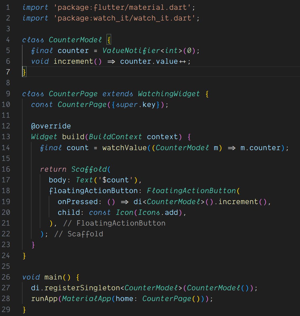 ThomasBurkhartB's tweet image. ok, as @felangelov started this this morning and @ASalvadorini countered with his approach, now watch_it with 25 lines and all 3 #flutterdev state management approaches side by side so you can decide which is the most intuitive when you read the code