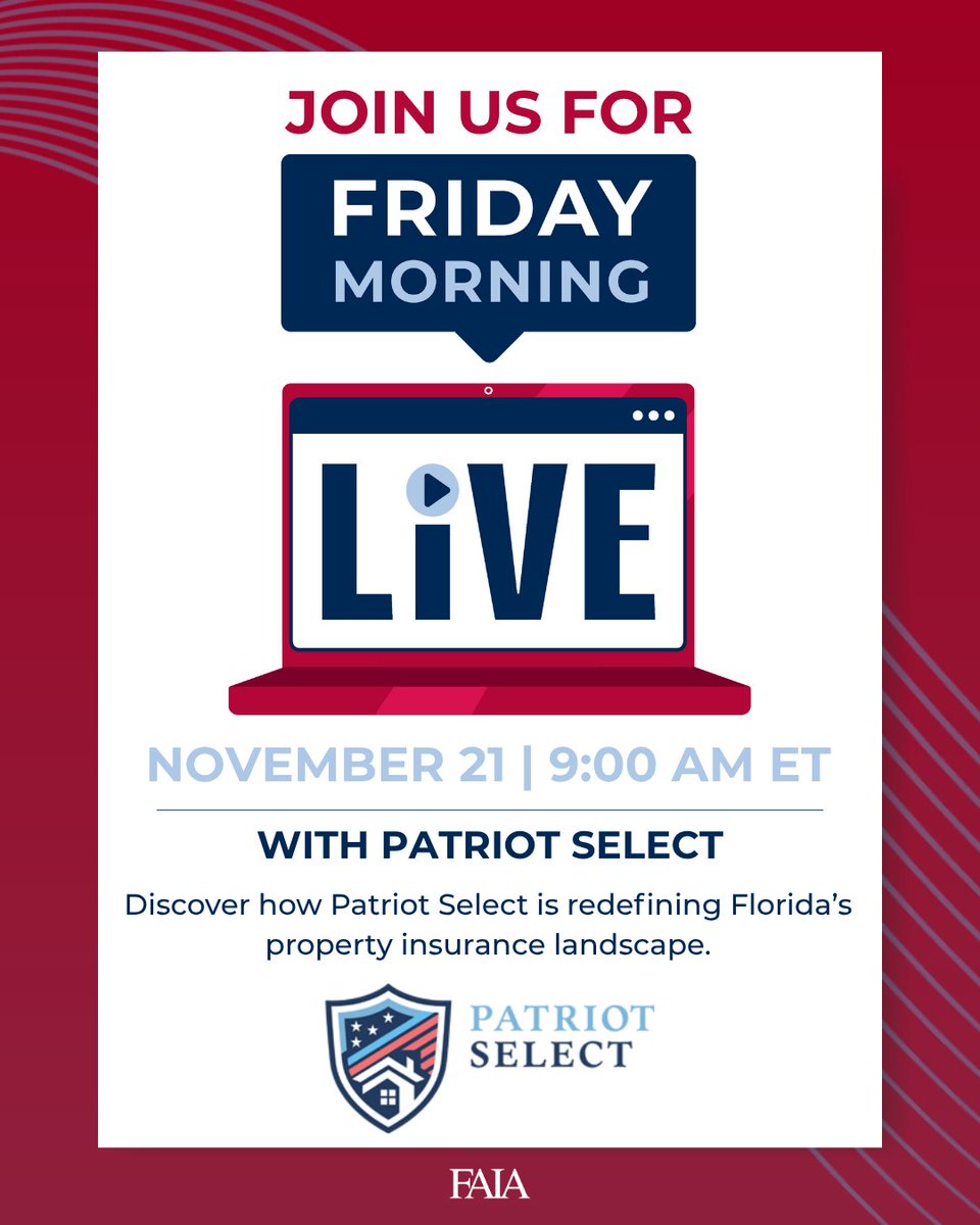 Join host Dave Newell for an inside look at Patriot Select and how it’s redefining Florida’s property insurance landscape. Learn about the company’s rapid growth and innovative homeowner solutions built for today’s market. Register today: ow.ly/W7Uo50XuPGt