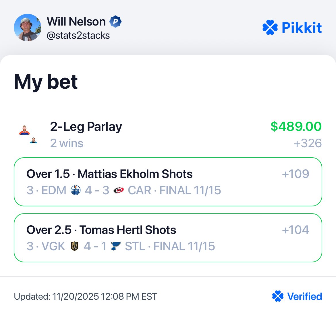 Hockey is quickly becoming one of my favorite sports to bet on 🏒

The <a href="/EdgeZoneHQ/">EdgeZone</a> team built a SOG model that has performed extremely well since the start of the NHL season.

It’s up 36 units overall with more than 500 tracked bets.

I’ve been parlaying these plays too and there