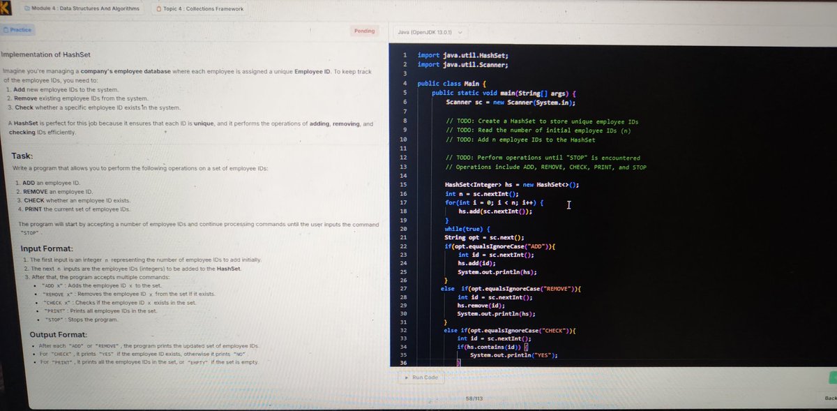 Nrusingh_p2023's tweet image. #Java 
#JavaProgramming  #DataStructures #CollectionsFramework 
Back to improving my Java skills! 
Diving deep into Collections today and solved a neat problem using HashSet — loving how efficient it makes lookups and duplicate handling.
Leveling up one data structure at a time
