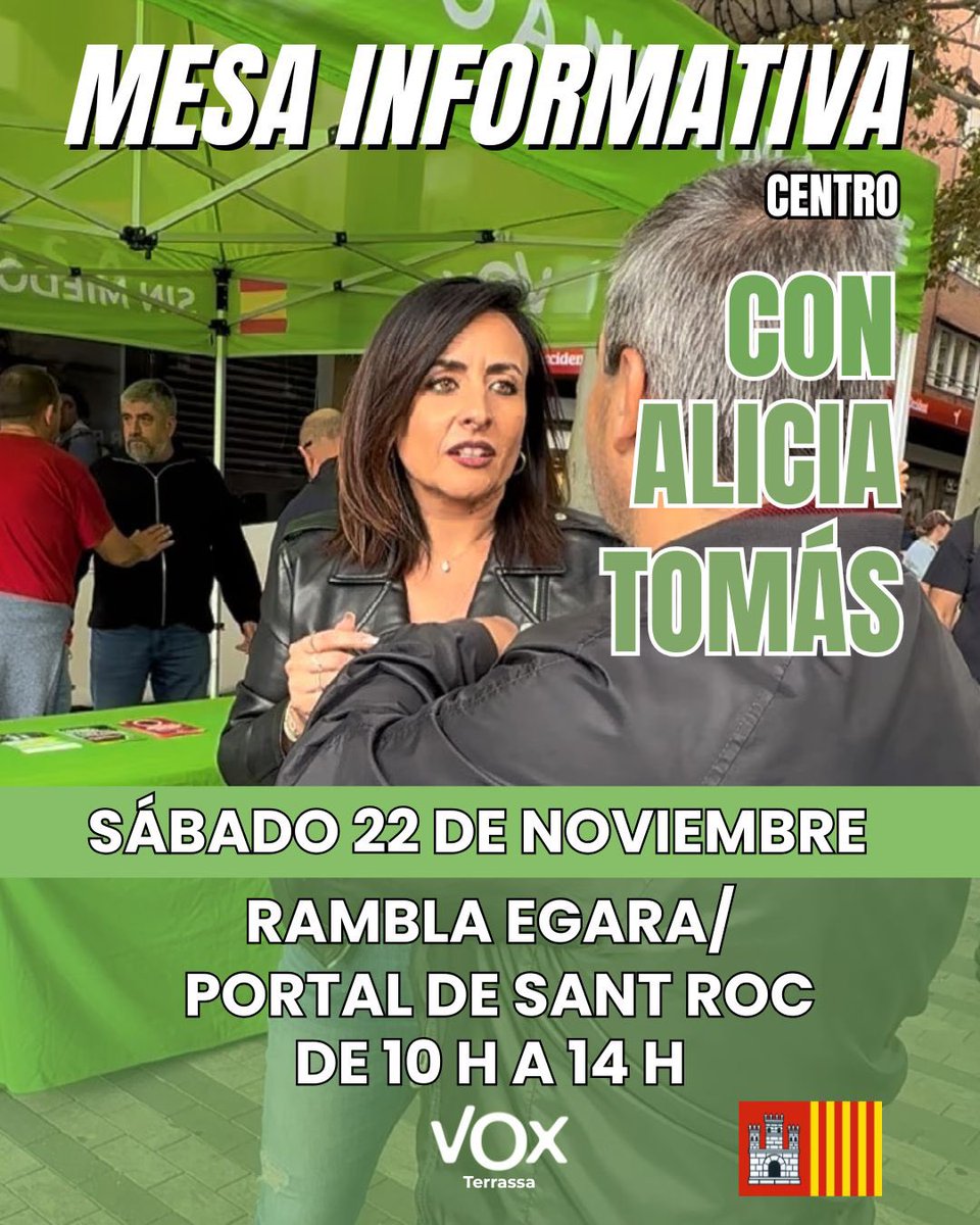 Terrassa necesita soluciones reales, no discursos vacíos.

Este sábado estaremos en la Rambla Egara para explicar nuestro trabajo, y seguir construyendo una alternativa fuerte con <a href="/aliciaterrassa/">Alicia Tomás</a> al frente.

📍 Rambla Egara / Portal de Sant Roc
🕙 De 10h a 14h

#Alicia2027
