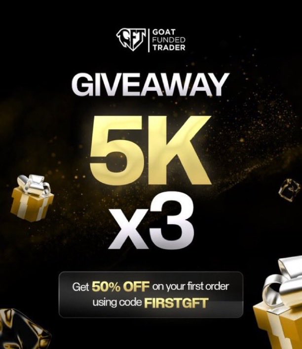 Gold__Trader's tweet image. 🎁 3x $5k Challenge Account Giveaway 🎁

• Follow: @Gold__Trader , @EdwardXLreal, @goat_funded, @LeveragedGiant.

• Like &amp;amp; Retweet this post
• Tag 3 Friends 
• Also follow 👇
@Abubakariguri @Sayidabdulle_ @Auwal_aii 

Don&apos;t missed this BLACKFRIDAY offer of 40% OFF + 90%…