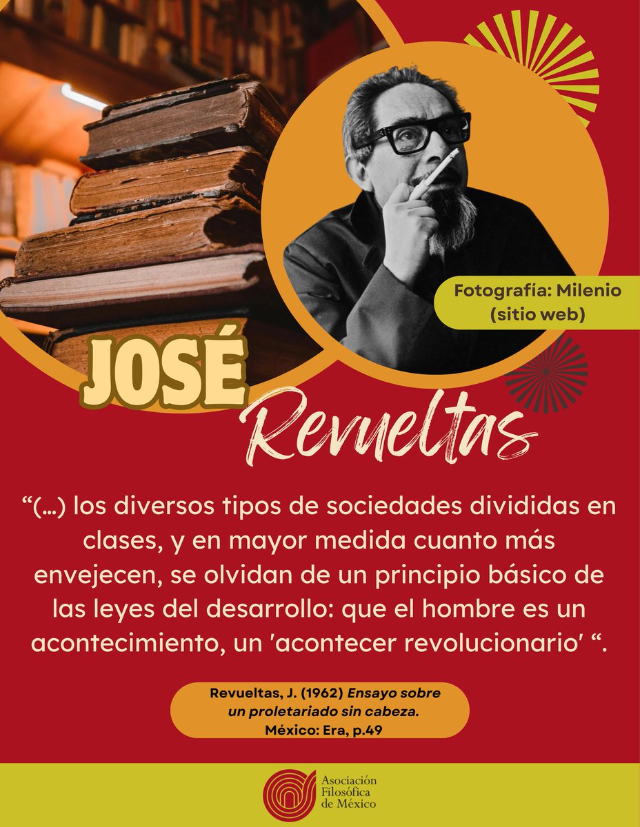 Hoy conmemoramos el nacimiento de José Revueltas Sánchez, filósofo, escritor y activista mexicano cuya trayectoria se destaca por su incansable espíritu de lucha. Entre sus obras magnas se encuentran 𝘌𝘭 𝘓𝘶𝘵𝘰 𝘏𝘶𝘮𝘢𝘯𝘰 (1943).Le rendimos homenaje con el siguiente extracto