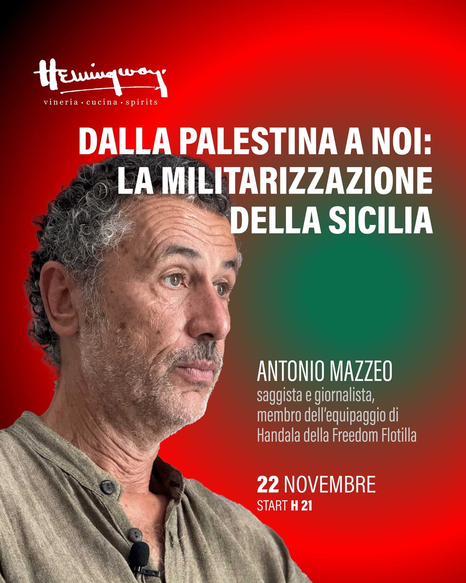 mazzeoantonio's tweet image. #stopthegenocideingaza🇵🇸 #Modica (Ragusa), sabato 𝟐𝟐 𝐍𝐨𝐯𝐞𝐦𝐛𝐫𝐞 𝐡 𝟐1
𝐃𝐚𝐥𝐥𝐚 #𝐏𝐚𝐥𝐞𝐬𝐭𝐢𝐧𝐚 𝐚 𝐍𝐨𝐢: 𝐥𝐚 #𝐦𝐢𝐥𝐢𝐭𝐚𝐫𝐢𝐳𝐳𝐚𝐳𝐢𝐨𝐧𝐞 𝐝𝐞𝐥𝐥𝐚 #𝐒𝐢𝐜𝐢𝐥𝐢𝐚. 𝐼𝑛𝑐𝑜𝑛𝑡𝑟𝑜 𝑐𝑜𝑛 𝑨𝒏𝒕𝒐𝒏𝒊𝒐 𝑴𝒂𝒛𝒛𝒆𝒐, 𝑠𝑎𝑔𝑔𝑖𝑠𝑡𝑎 𝑔𝑖𝑜𝑟𝑛𝑎𝑙𝑖𝑠𝑡𝑎