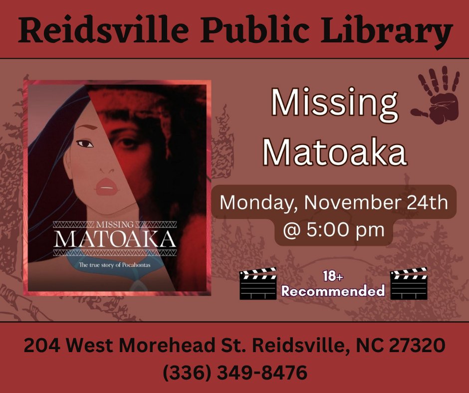 RCP_Library's tweet image. Rockingham County Public Library programs and events for Monday, November 24th! 📽️🦃🪶