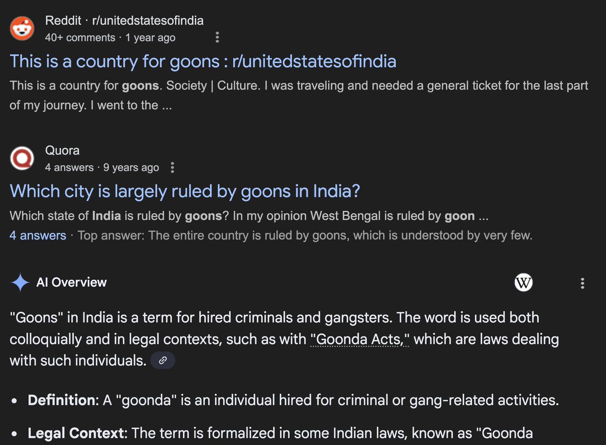 大多数政客都是有钱有势的恶棍。
印度人使用“goons”这个词总是让我捧腹大笑。
