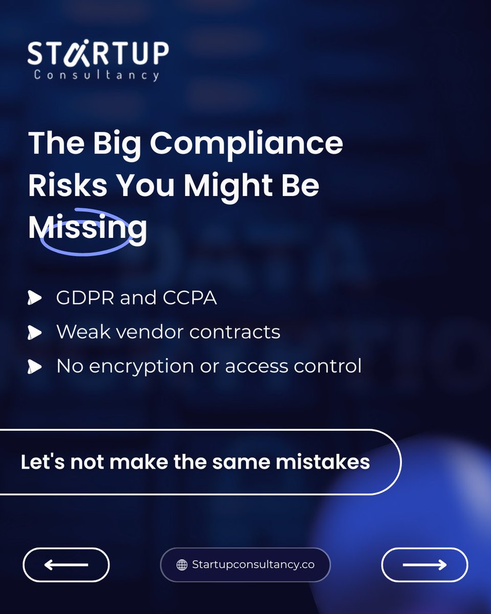 startupteam101's tweet image. Data compliance is your startup’s trust engine. From GDPR risks to weak vendor contracts, learn how to protect your product from day one.

#StartupSecurity #DataCompliance #BuildWithTrust #StartupConsultancy