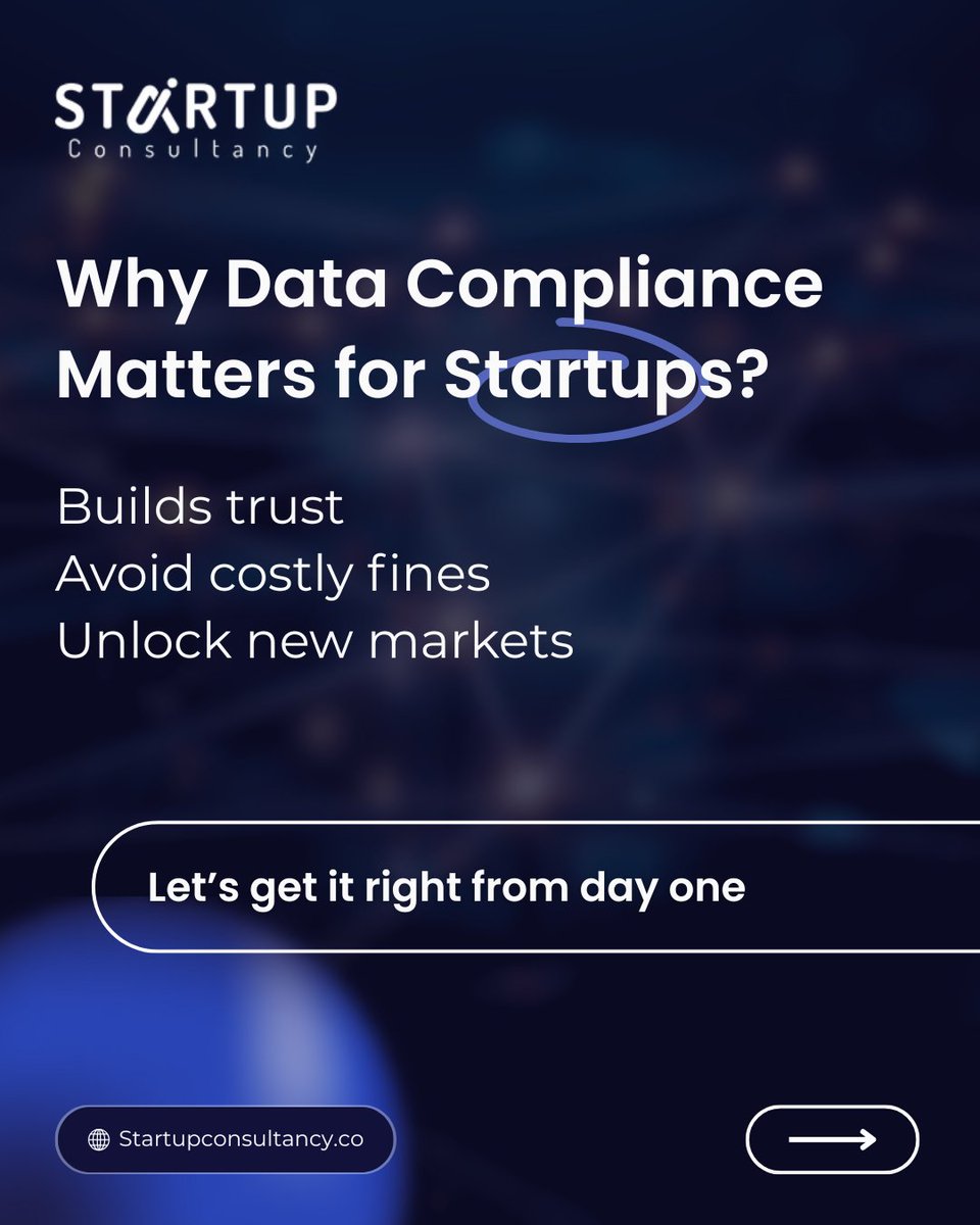 startupteam101's tweet image. Data compliance is your startup’s trust engine. From GDPR risks to weak vendor contracts, learn how to protect your product from day one.

#StartupSecurity #DataCompliance #BuildWithTrust #StartupConsultancy
