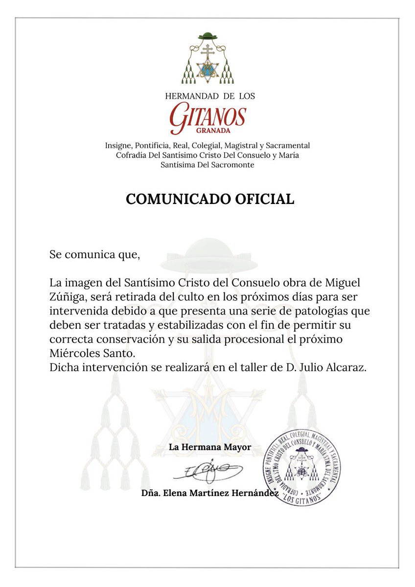 El Crucificado del Consuelo (obra de Miguel Zúñiga) será restaurado por Julio Alcaraz 

<a href="/HdadGitanosGR/">Hermandad de los Gitanos (Granada)</a>