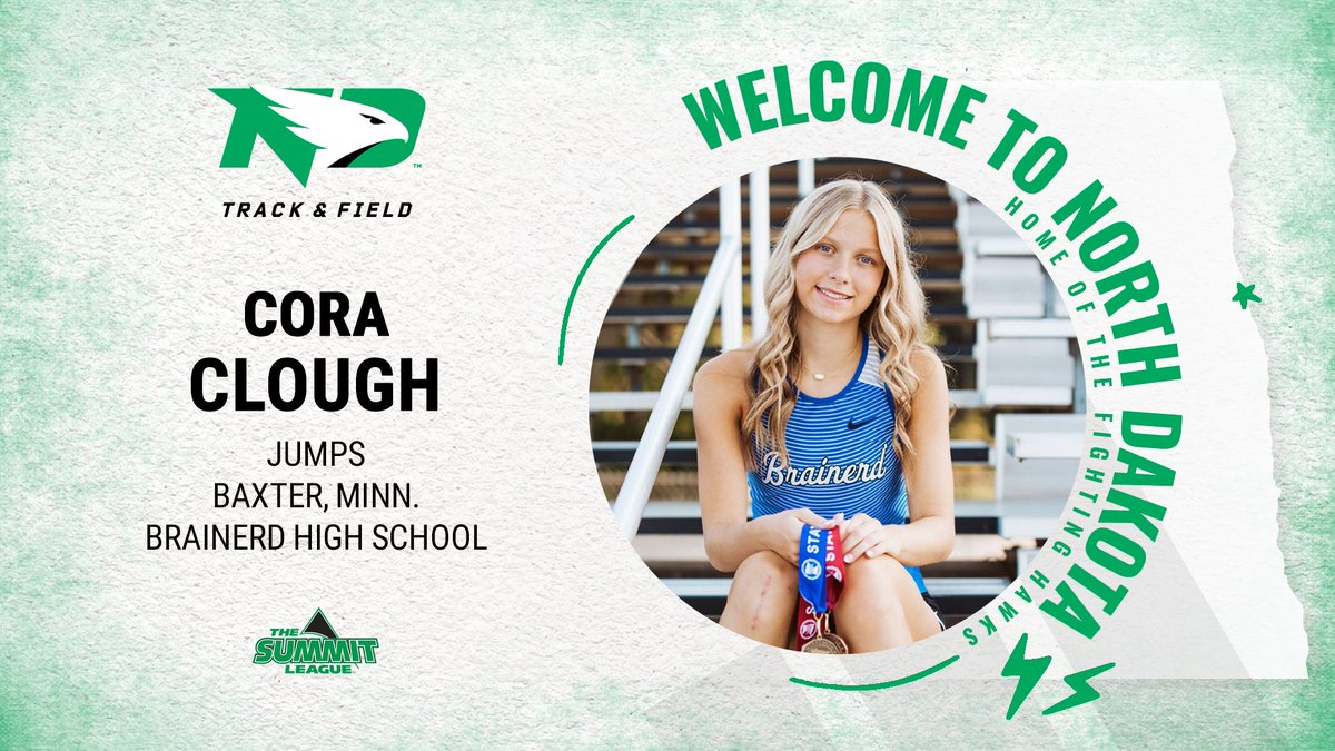Welcome to North Dakota, Cora Clough! ✍️🟢⚪️

▪️ Won the high jump at the 2024 MSHSL State Track &amp; Field Championships
▪️ Sixth in the high jump at the 2023 state meet
▪️ Brainerd HS School record holder in the high jump (5-5)

#UNDproud | #LGH
