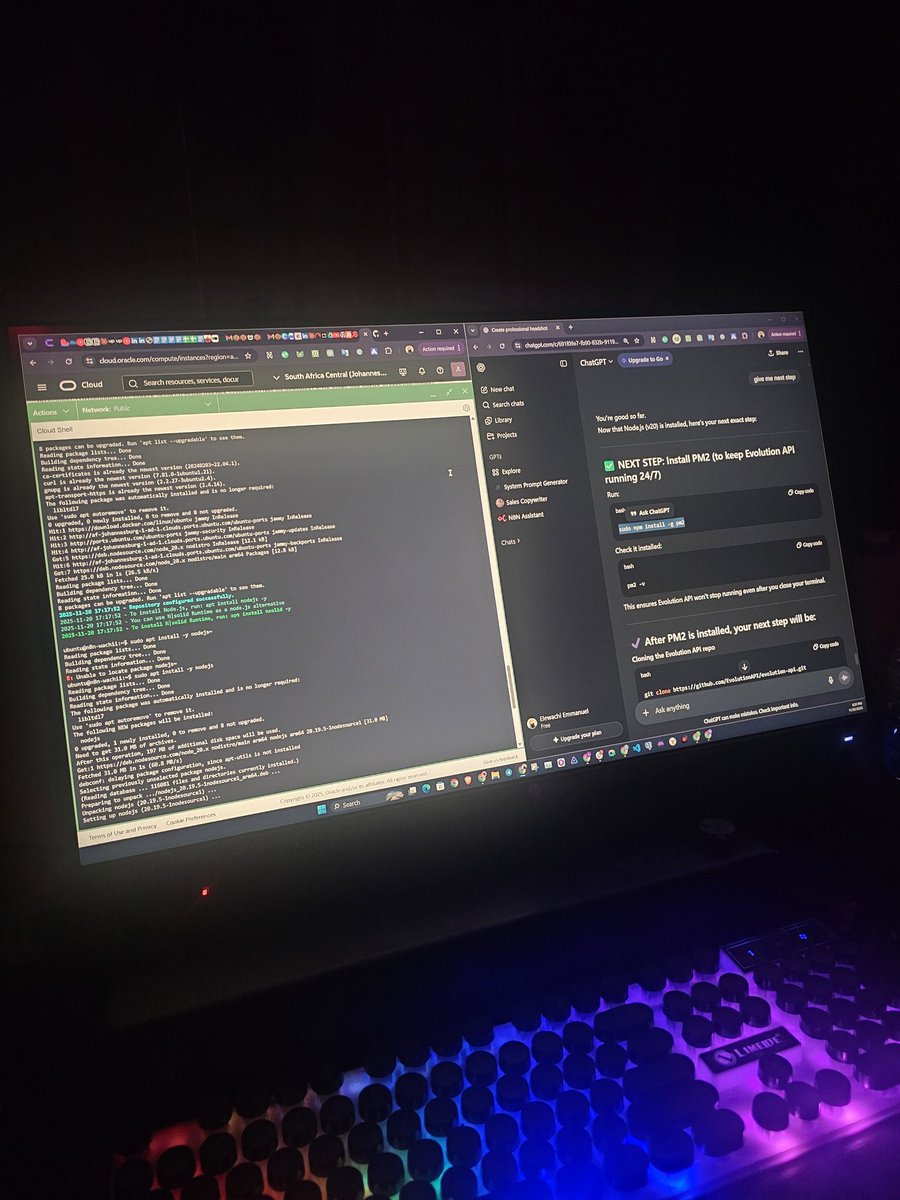 elewachii's tweet image. me and chatgpt trying to run evolutionAPI ( a free open source WhatsApp integration API) on my oracle VM

what this means is that I can use WhatsApp API for completely free without Meta verification..

I&apos;ll give you guys feedback..

make I go struggle..

🍷