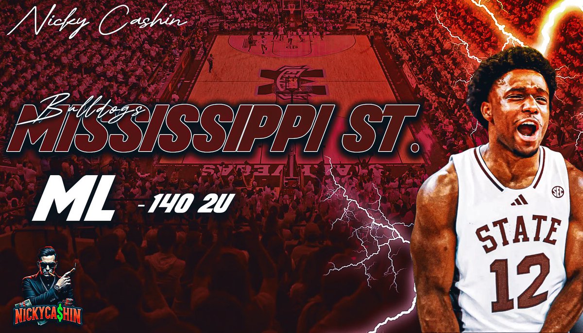 CBB POD 🏀

Mississippi State Bulldogs ML (-140) 2U

11-3 (79%) Last 14 Free Plays 📈

❤️ = Riding with Nicky