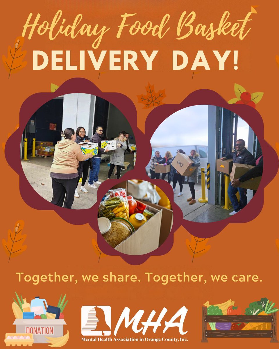 Our team at Mental Health Association in Orange County came together to deliver hundreds of holiday food baskets across the county. Together, we share.
Together, we care.

#MHAOC #HolidayFoodDrive #CommunityCare #MHAServes #TeamWork #OrangeCountyNY #GiveBack #ShareAndCare