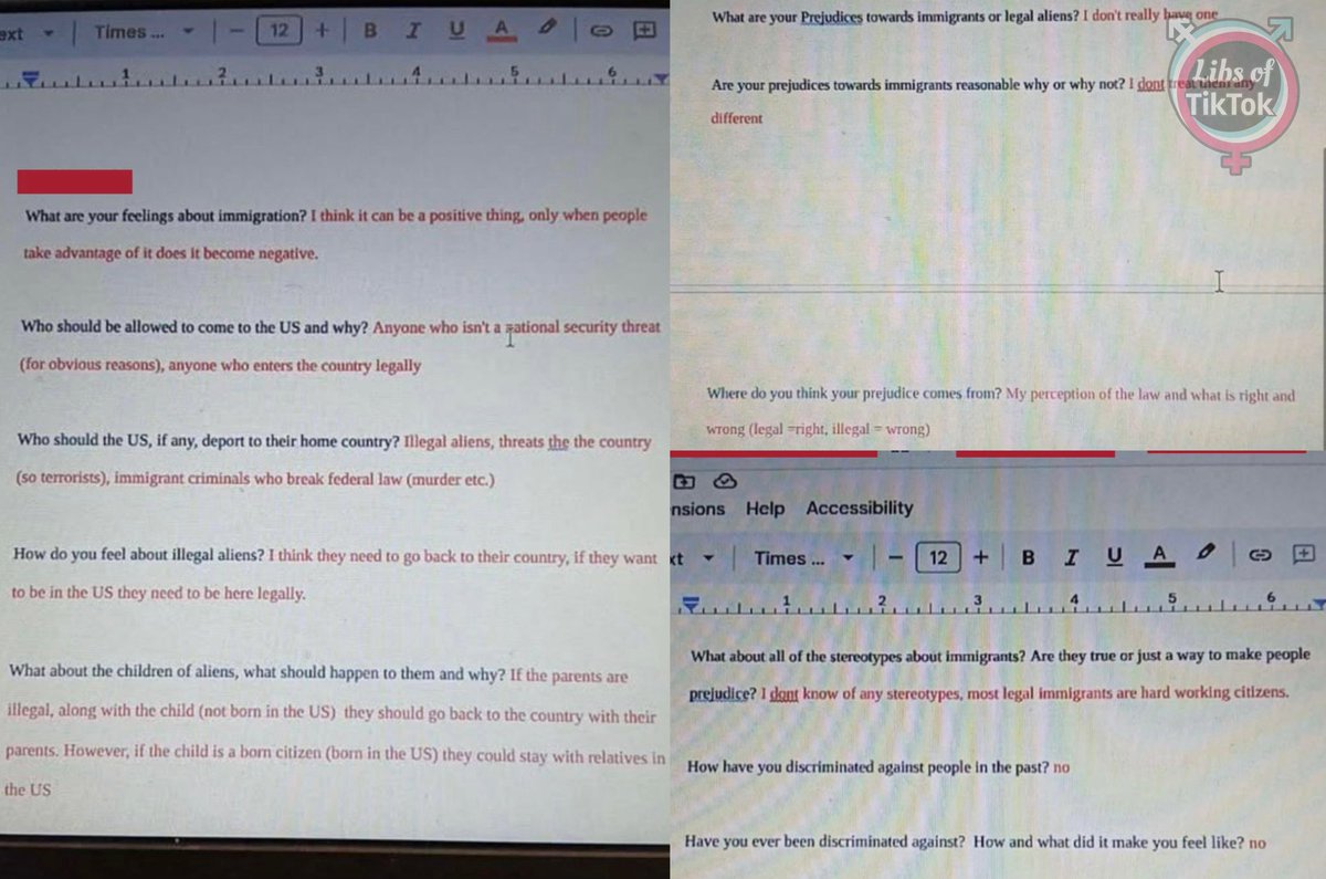 libsoftiktok's tweet image. 🚨SCOOP🚨
 
Parents in Piedmont High School in North Carolina are furious about a political assignment.

Students were graded on a required questionnaire asking how they feel about immigrants &amp;amp; immigration.

A parent confirmed that their child was explicitly told there are…