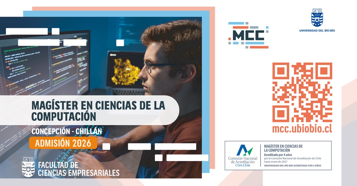 Magíster en Ciencias de la Computación UBB: 
Líneas de investigación: Computación Teórica, Tratamiento Automatizado de la Información e Ingeniería del Software y Sistemas de la Información.
Postula Enero 2026: mcc.ubiobio.cl
#Computación #Software  #UBB #informática