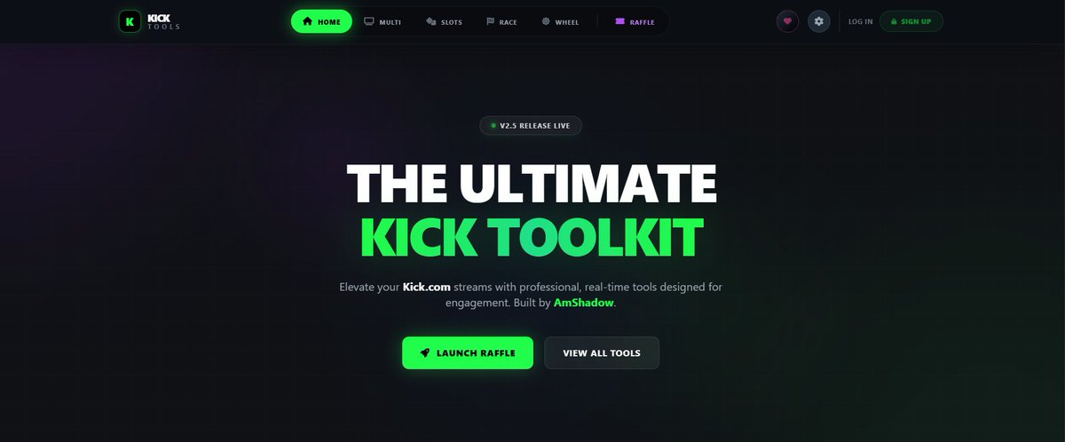 AmSHAD0W's tweet image. 🚀 KickTools.online is LIVE!

Level up your Kick streams with powerful tools
🎁 Raffle • 🎡 Wheel • 🎰 Slots • 🚗 Car Race • 🎥 Multi-Stream Viewer

Take your stream to the next level!
🔥 Check it out: