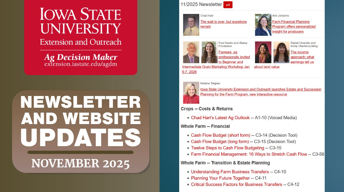 NEW! The latest newsletter and updates for November 2025 from Ag Decision Maker, extension.iastate.edu/agdm/