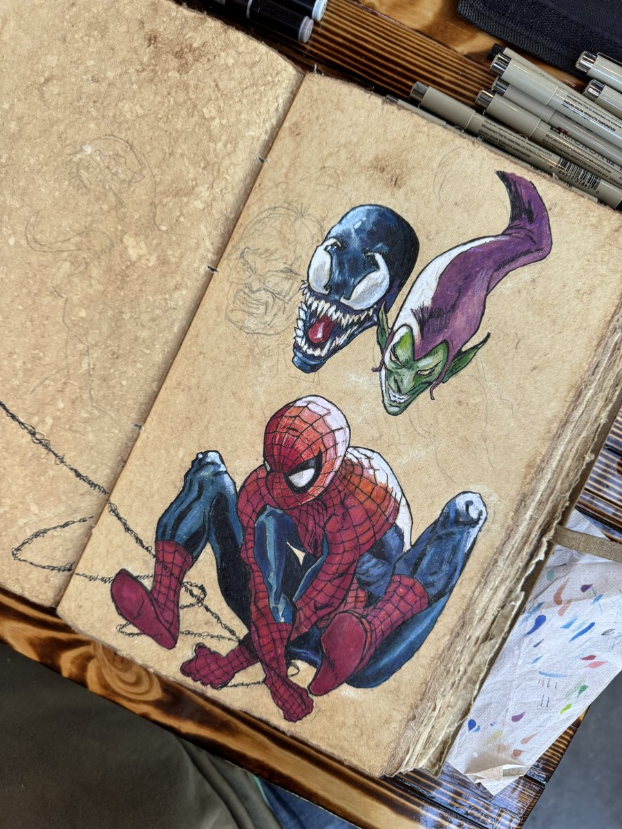 KandzerDesign's tweet image. At @DeepBrew this morning continuing the “SPIDER-MAN” sketch painting.

#Spiderman #Marvel #painting #noAI #comics