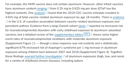 jakescottMD's tweet photo. The corrupted CDC website refers to a Danish study (Andersson et al) and "a statistically significant 67% increased risk of Asperger's syndrome per 1 mg increase in aluminum exposure among children born between 2007 and 2018 (Supplement Figure 4)." It's worth putting this into context. 

Short 🧵https://t.co/LBvgM1wWYk