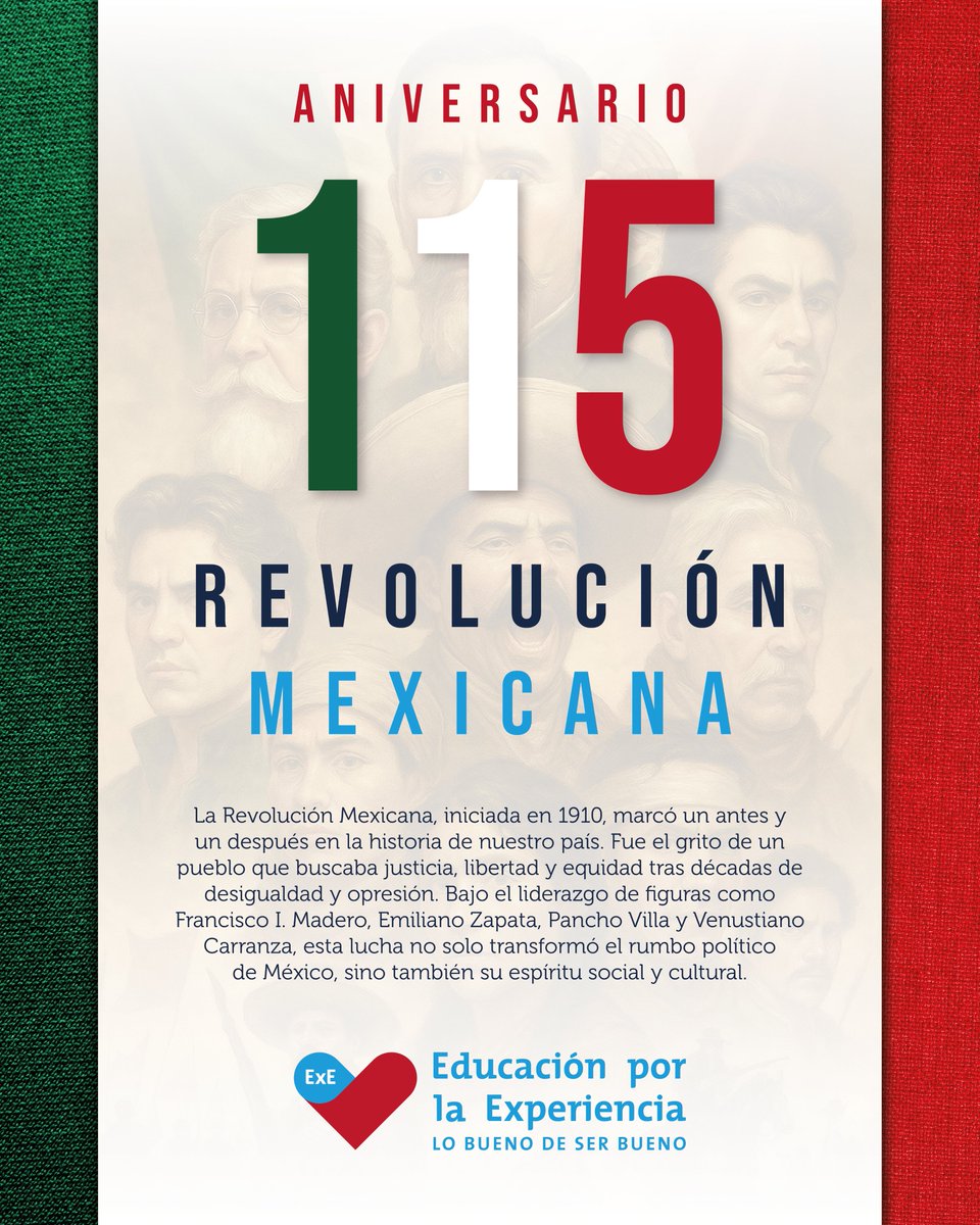 El 20 de noviembre de 1910 marcó el inicio de una revolución que cambió el rumbo de México. Pero más allá de los fusiles y las batallas, fue una revolución de ideales: justicia, igualdad y libertad. 

¡Viva México y que viva la Revolución! 🇲🇽

#ExE #Lobuenodeserbueno #20Noviembre