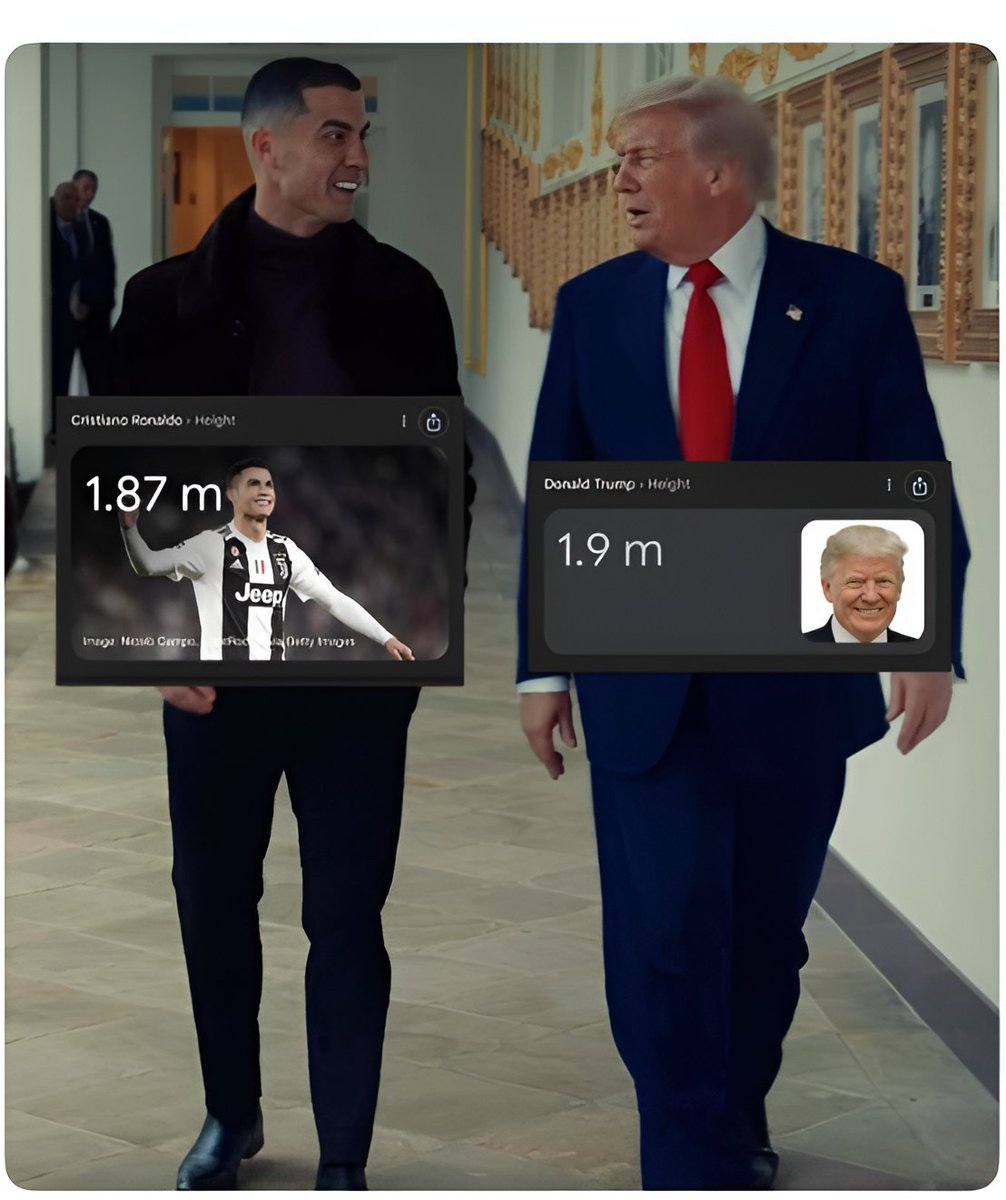 mohitkumarbhai's tweet image. Someone is lying; Trump&apos;s height is more than Ronaldo&apos;s. @grok what is truth