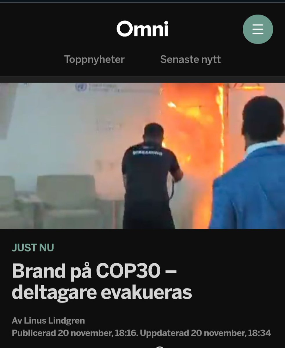 ClaPelicano's tweet image. 🚨🦤O mundo divulga o incêndio em pavilhão da COP30, participantes evacuados e cena e mostrada em jornais do mundo todo. Abaixo jornal da Suécia.